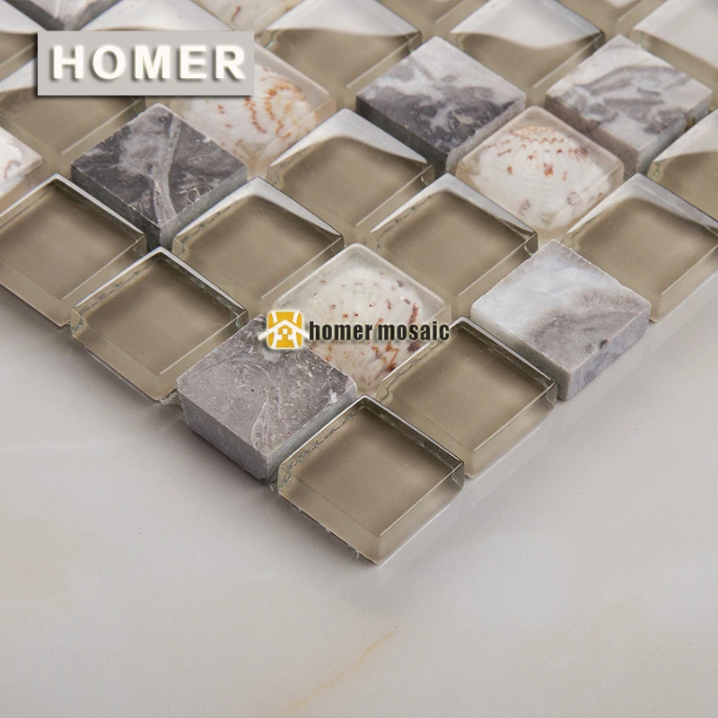 Мозаичная плитка HMGM2096 из хрустального стекла смешанного мрамора морской