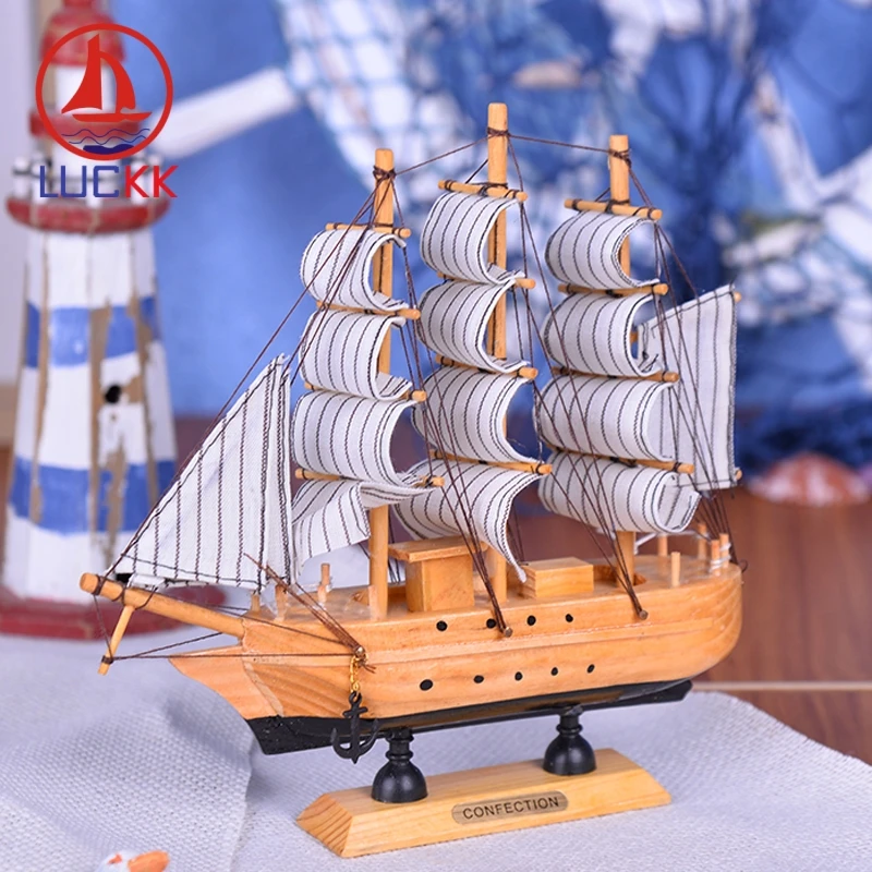

LUCKK 20CM Wooden Model Ships Nautical Home Interior Decoration Wood For Crafts Nordic Sea Room Ornaments Model Birthday Gift