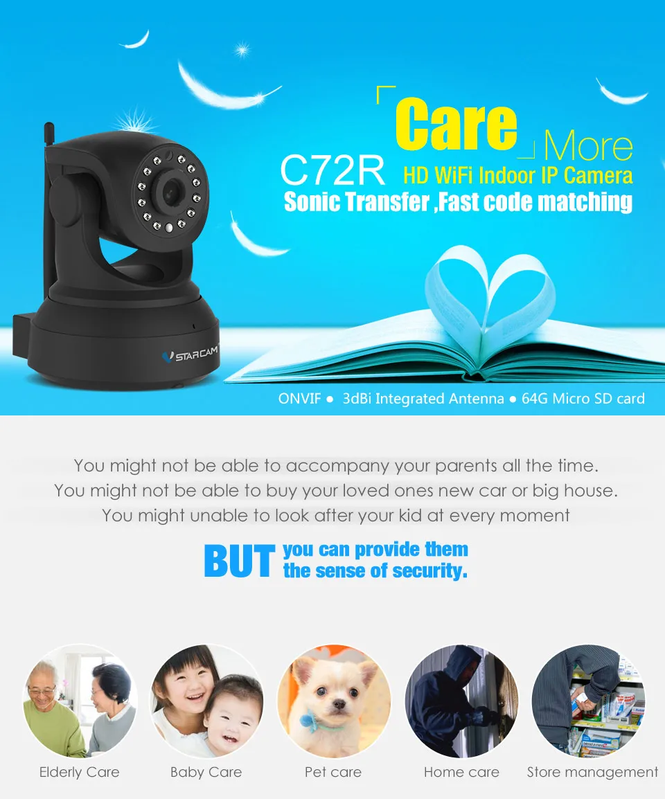 IP Camera wifi Outdoor CCTV Telephone Baby Monitor view 4.0MM lens Night Vision Network Security C72R | Безопасность и защита