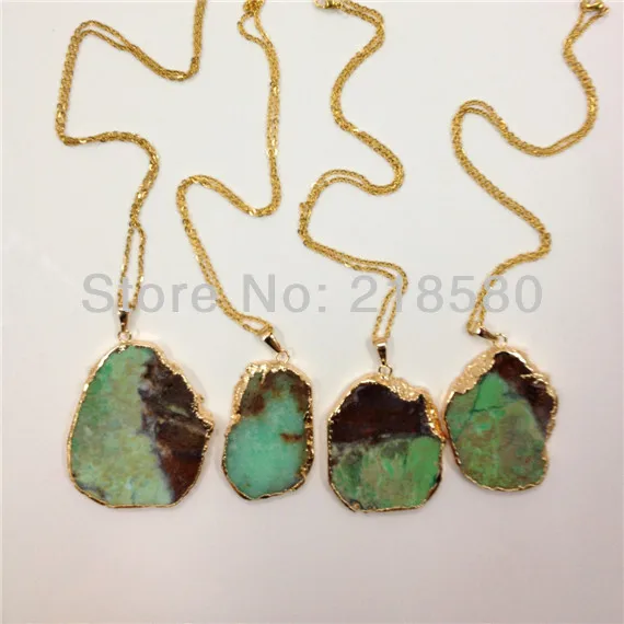 

SN-061 5PCS Free Form Apple Green Chrysoprase Stone Necklace Gold Electroplated