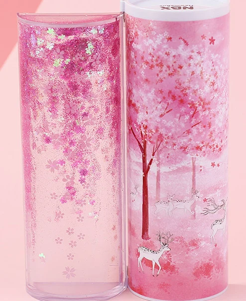 Pink Sakura Самый популярный пенал для карандашей в Китае Творческий школьный Карандаш Чехол ручка коробка канцелярских принадлежностей с калькулятором зеркало. Держатель ручки розовый синий - Цвет: Pink Sakura