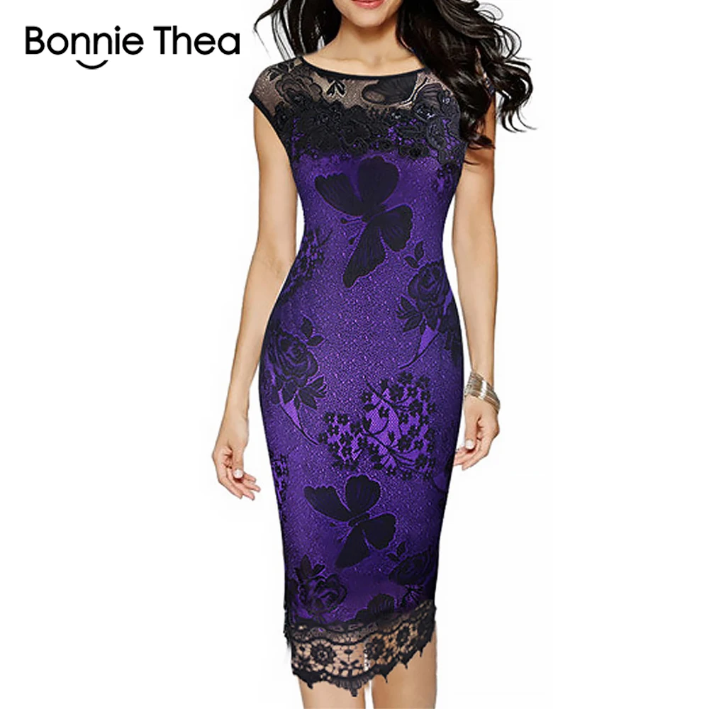 Bonnie Thea женское летнее кружевное тонкое шифоновое платье футляр сексуальное