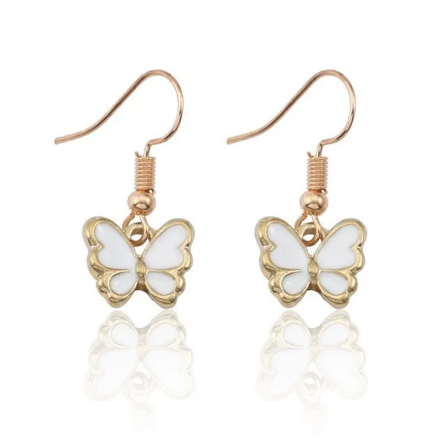 white Butterfly Женские серьги с животными из мультфильмов, милые золотые серьги с эмалью, Алиса, Бабочка, Русалка, пчела, лиса, кошка, висячие серьги для девочек, детские ювелирные изделия, подарки - Окраска металла: white Butterfly