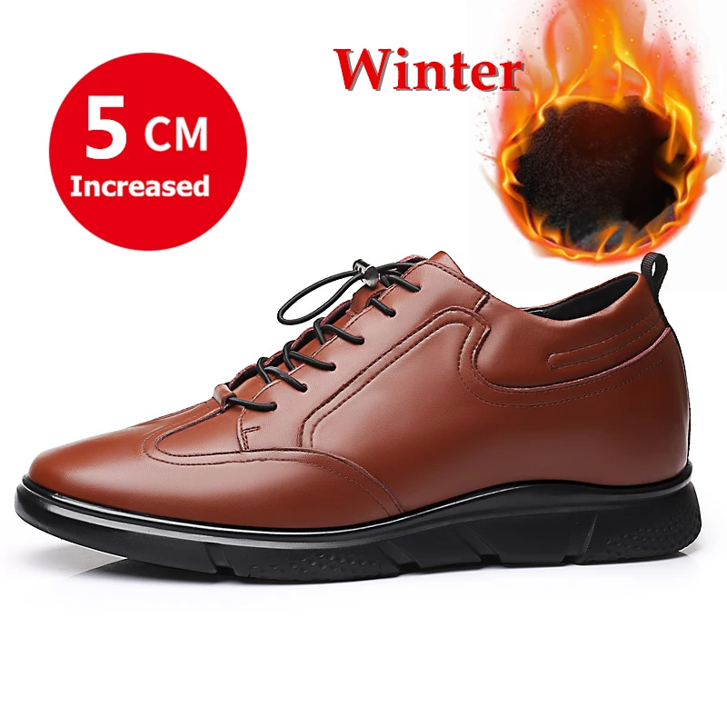 Winter 5 CM Brown Misalwa/5 см/7 см, увеличивающие рост, кожаные повседневные мужские кроссовки, модная мужская обувь, увеличивающая рост, удобная повседневная обувь для молодых мужчин - Цвет: Winter 5 CM Brown