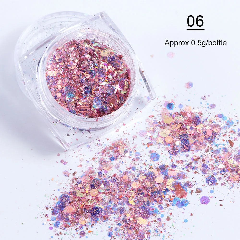 1Box Mixed Colors Shiny Glitter Powders For Nails Hexagon Irregular Flakes Paillette Mermaid Nail Art Polish Decor LAXKP01-12 | Красота и