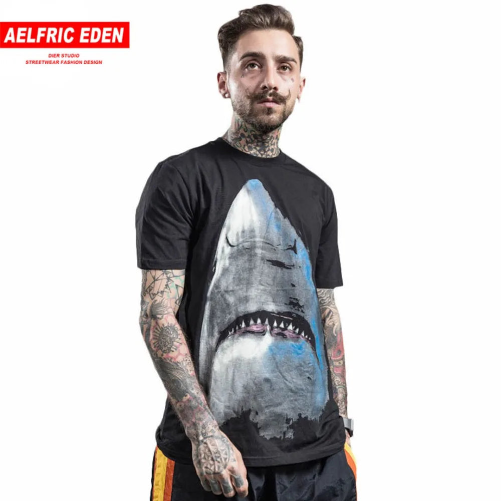 Aelfric Eden Новинка 2018 года для мужчин модные панк футболки акулы футболка с рисунком