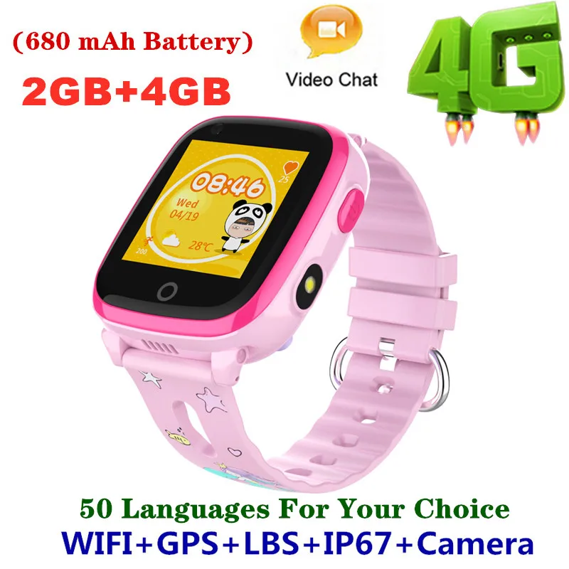 pink IP67 водонепроницаемые детские Смарт-часы 4G Удаленная камера gps Wi-Fi Дети Студенты Наручные часы SOS видео вызов монитор трекер - Цвет: pink