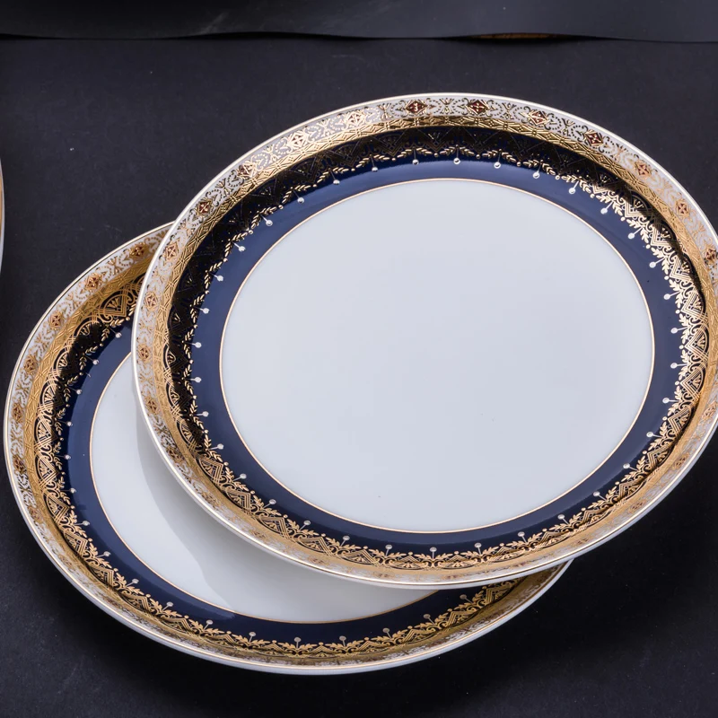 Костяные фарфоровые тарелки для мисок 58 шт. посуда рельефная Золотая серия блюда