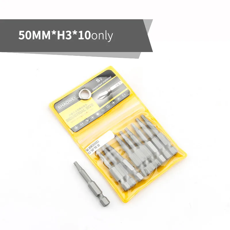 10pcs 50mmxH3 50 мм Шестигранная Отвертка Набор бит Магнитный Электрический Бит шестигранный ветровой бит для электроинструментов H1.5 H2 H2.5 H3 H4 H5 H6 - Цвет: 10pcs 50mmxH3