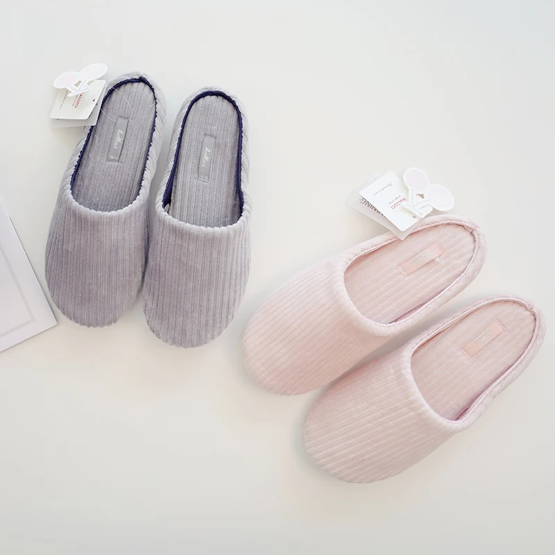 Тапочки женские домашние в полоску хлопок мягкая подошва плоская теплые