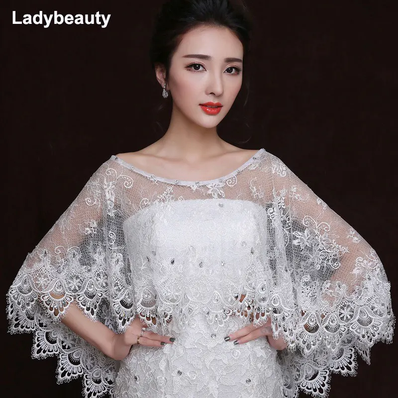 Новинка 2018 свадебная шаль Ladybeauty белая кружевная Роскошные Свадебные шали с