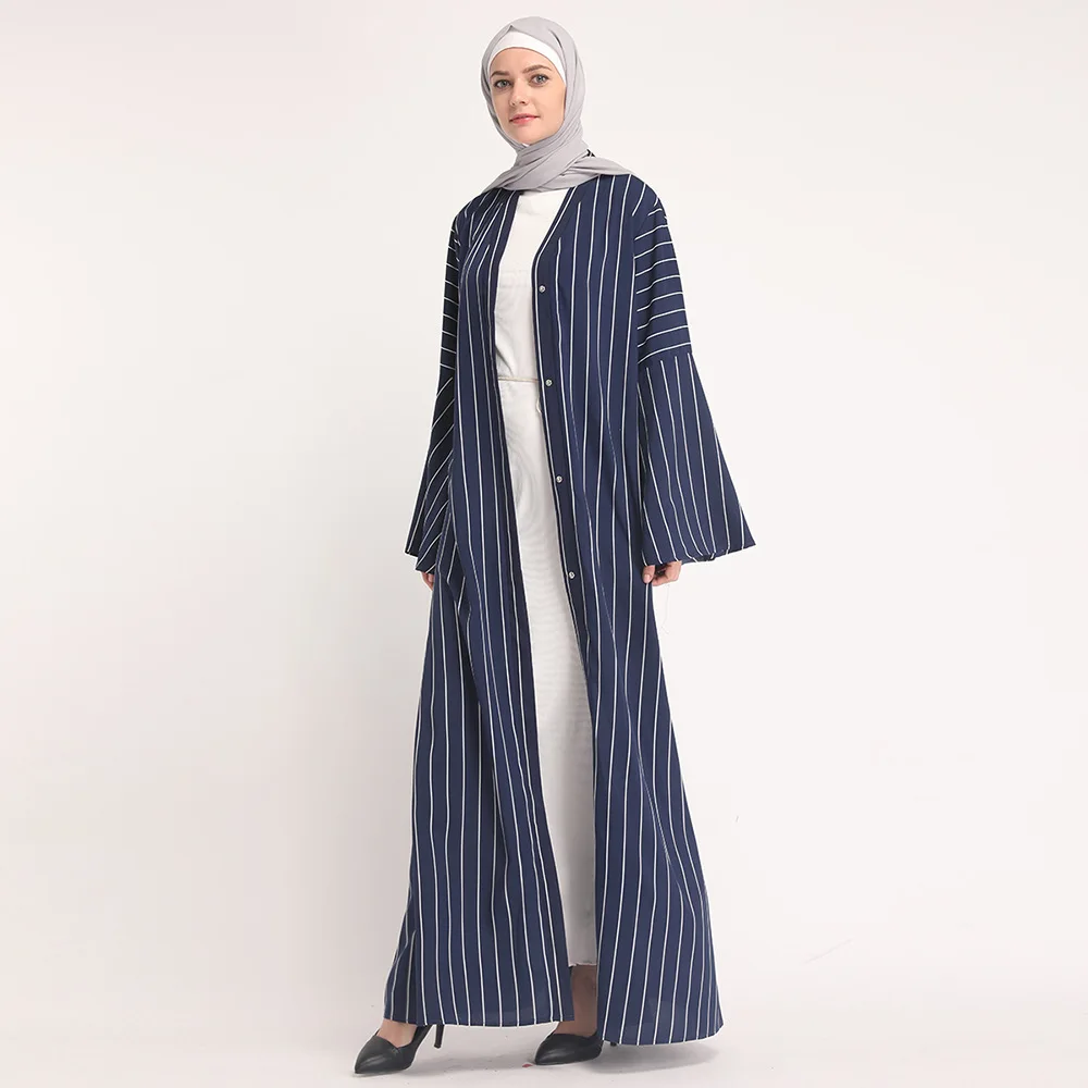 Женский кардиган в полоску Abaya черный синий мусульманский кимоно Бангладеш