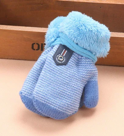 sky blue Зимние вязаные перчатки для маленьких мальчиков и девочек, теплые перчатки на веревочной веревке для детей, детские аксессуары - Цвет: sky blue