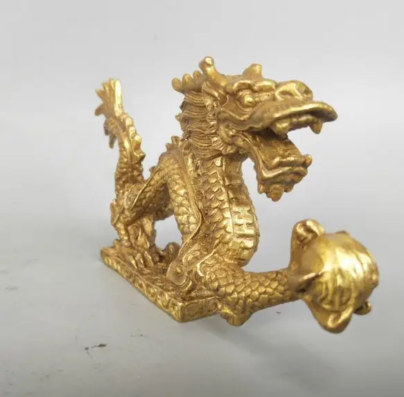 

China brass dragon Spit bead statue