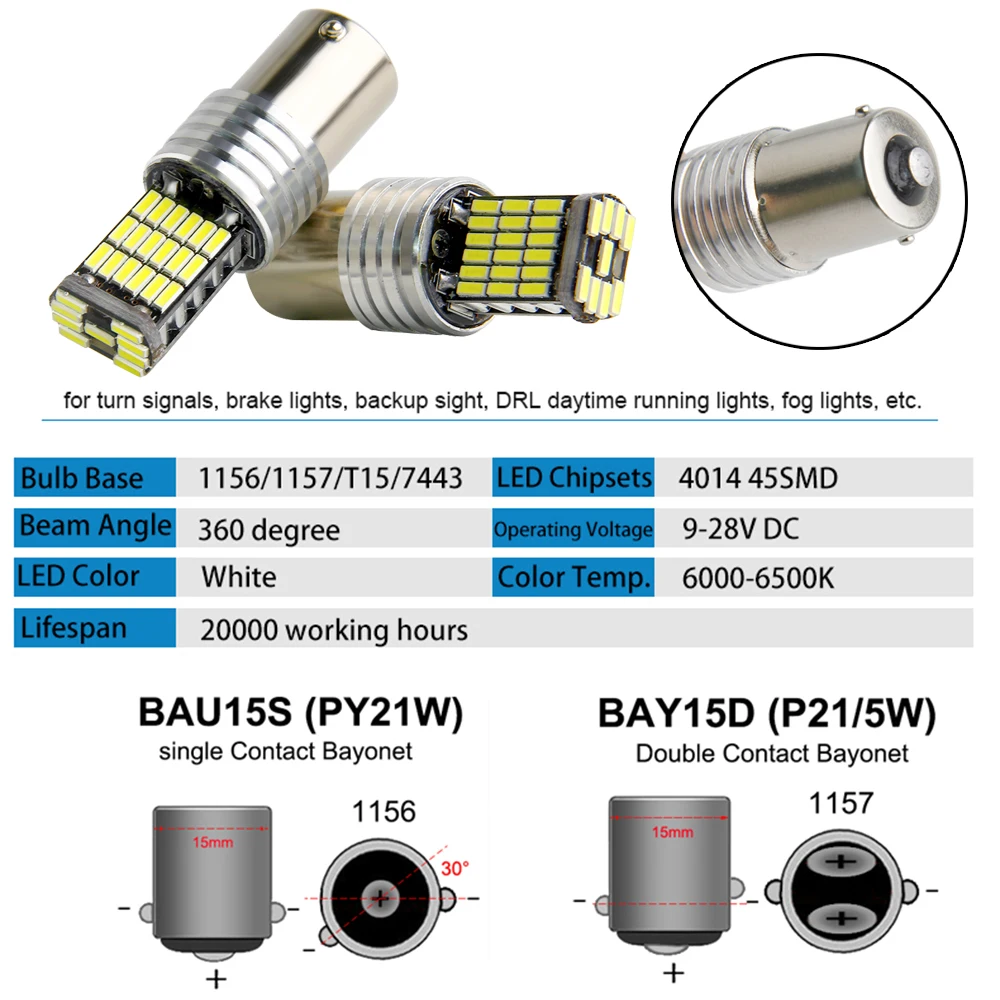 2 шт. светодиодный стоп светильник T15 1156 BA15S P21W BAU15S PY21W W16W CANBUS без ошибок|Сигнальная