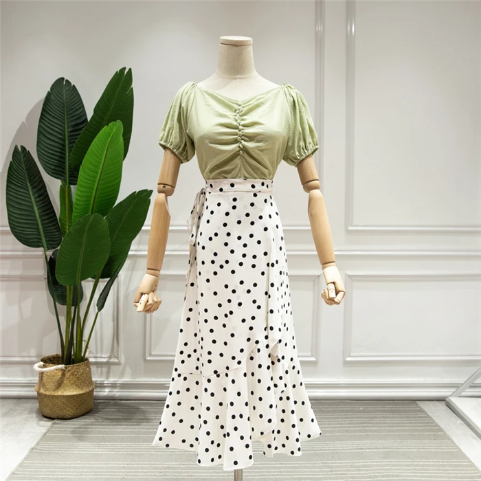2 цвета один размер цельнокроеная черно белые точки миди юбка лето рыбий хвост