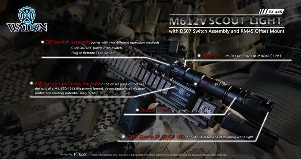 WADSN тактические факелы M612V Scout Light wDS07 переключатель в сборе и RM45 крепление со смещением Softair фонарик WEX445 подсветка для оружия