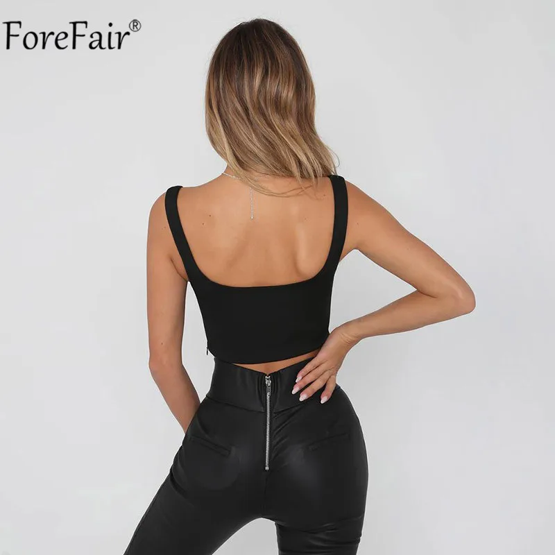 Forefair V образным вырезом с низким на спине летний топ бретельках женская