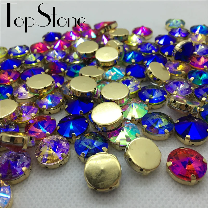 Все цвета AB Sew On Rivoli Crystal необычный камень с золотым когтем 6 мм 8 10 12 14 16 18 бусины