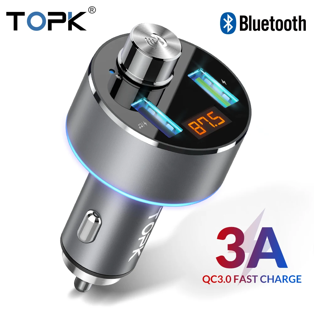 Автомобильное беспроводное зарядное устройство TOPK Bluetooth FM трансмиттер mp3 плеер