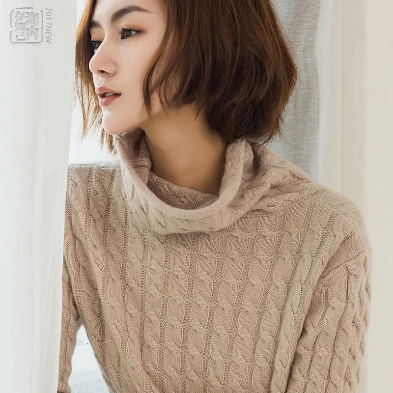 Winter Women Turtleneck Allover Long Cable Thick Sweater Angora Womens Pullover Knitted Liberal Collar Jumper #3204 | Женская одежда