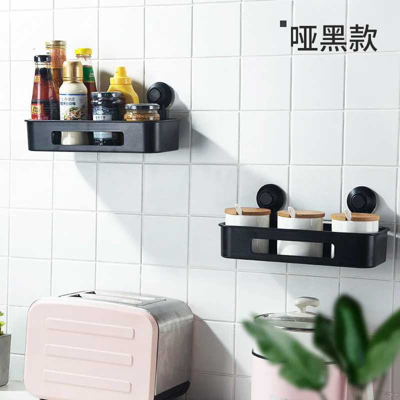 Suction cup KLX High quality bathroom Vacuum Strong Suction cup shelf Kitchen Punch free No trace Spice rack home Storage makeup organizer - Цвет: Suction cup
