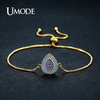 umode charm water drop blue crystal cute bracelet for women gold color leaf party wedding jewelry armbanden voor vrouwen ub0100