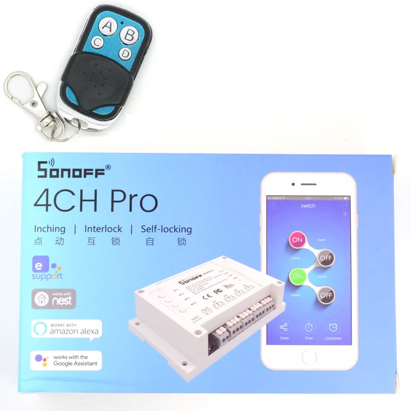 Sonoff 4CH Pro/4CH Pro R2 433 МГц 4 Каналы Gang РФ Беспроводной удаленного Wi-Fi Smart Switch толчковой Блокировка реле Alexa Google дома - Комплект: 4CH PRO with RC