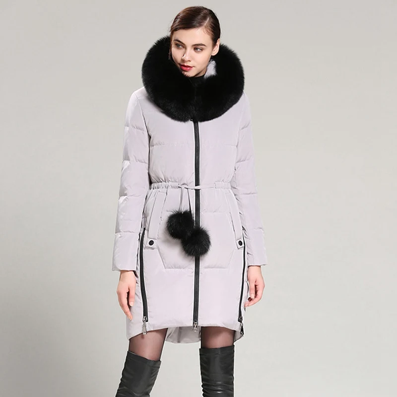 (TopFurMall) осенне зимние женские пуховые парки пальто с капюшоном из енота 80% утиного