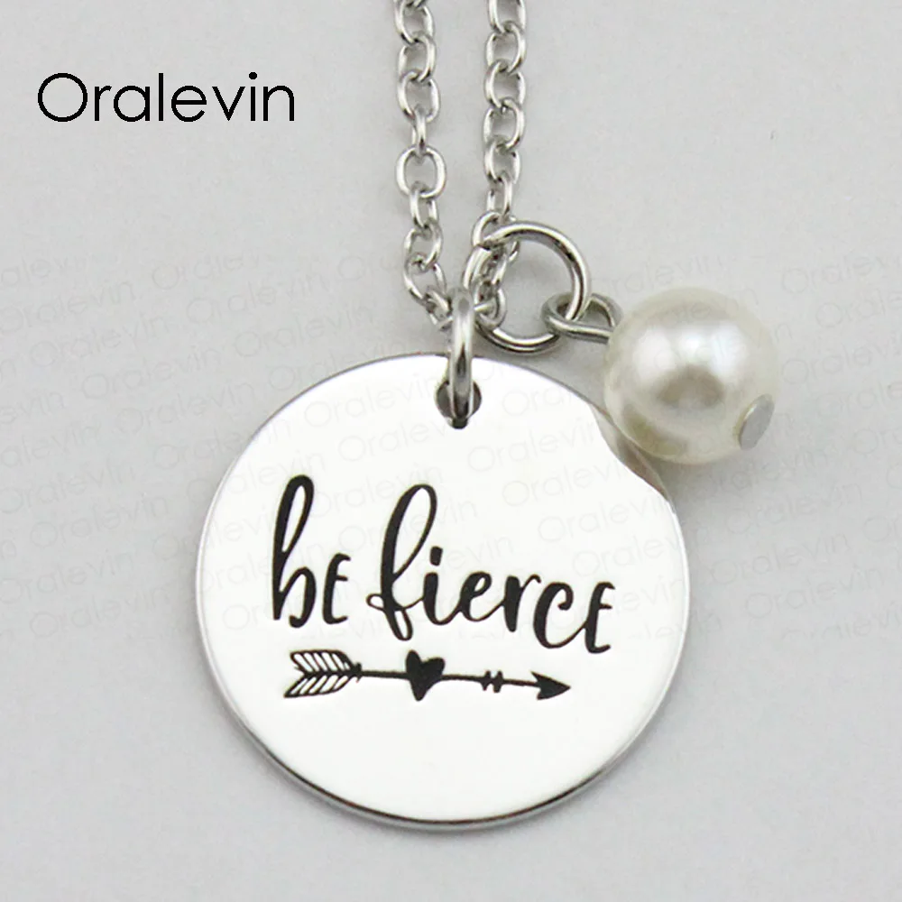 

BE FIERCE Inspirational Hand Stamped Engraved Custom Charm Pendant Clothing Accessories Necklace Jewelry,10Pcs/Lot, #LN1972