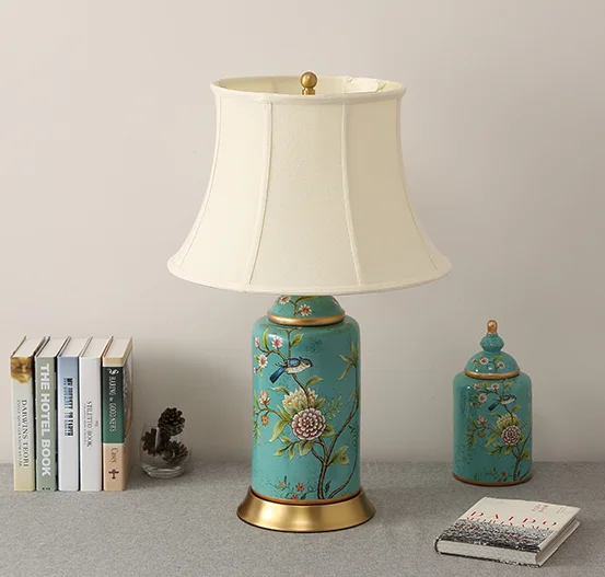 Китайские Большие Керамические настольные лампы blue flower bird винтажный сенсорный