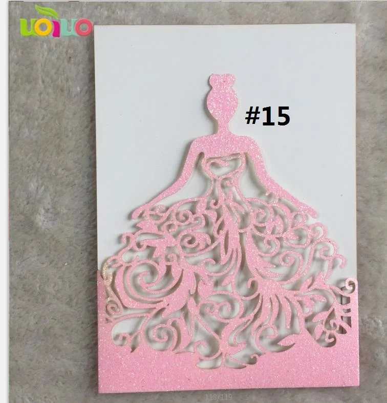 glitter pink 25 шт. лазерная резка блестит бумага принцесса приглашения на день рождения карты, девушка свадебные пригласительные билеты, блеск цвета ярко розовый блестящий один - Цвет: glitter pink
