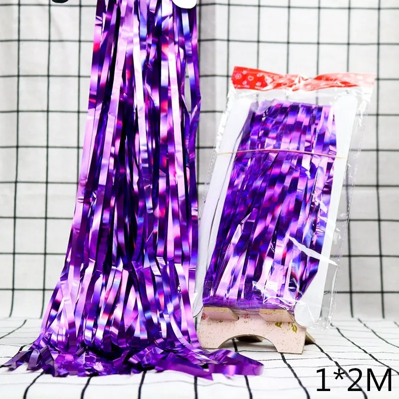 2M purple 2 м 3 м золотой серебряный металлик Блестки из фольги бахрома занавес День Рождения украшения свадьбы фотографии фон занавес фото реквизит - Цвет: 2M purple