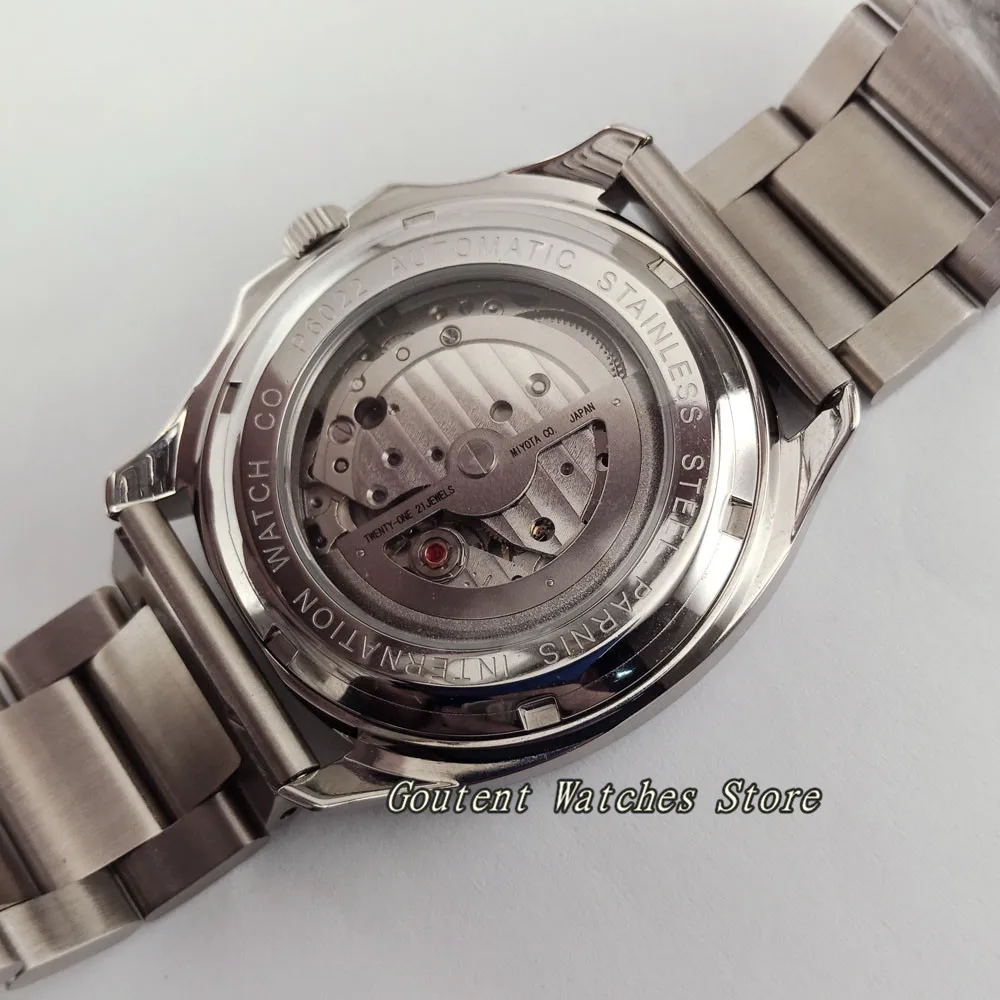 39 мм Parnis нержавеющая сталь синий/белый циферблат сапфир 21 jewels Miyota 8215