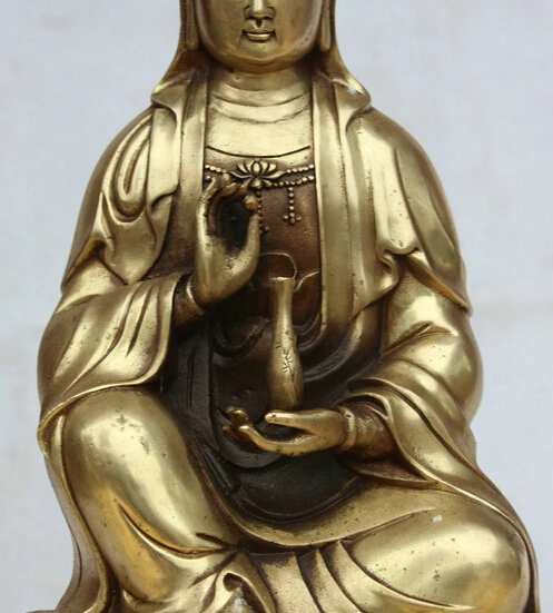 JP S61 17&quot Chinese Buddhism Brass Seat Kwan-yin Guan Yin Goddess hand Hold Vase Statue Discount 35% | Дом и сад