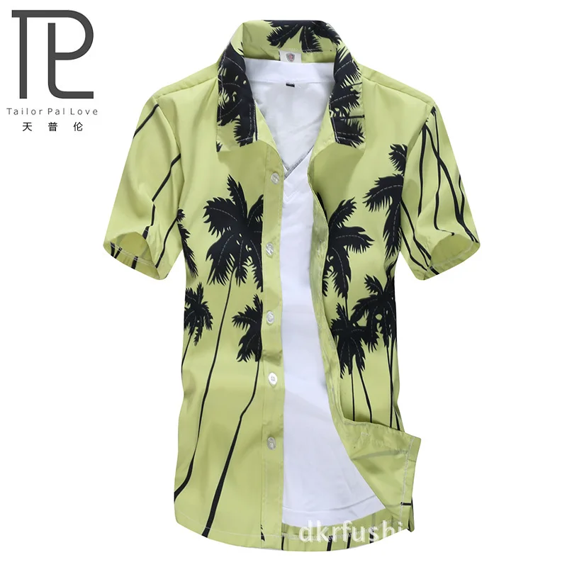 

2020 beach shirt male Quick-drying Hawaiian shirt with short sleeves Printed shirt coconut trees