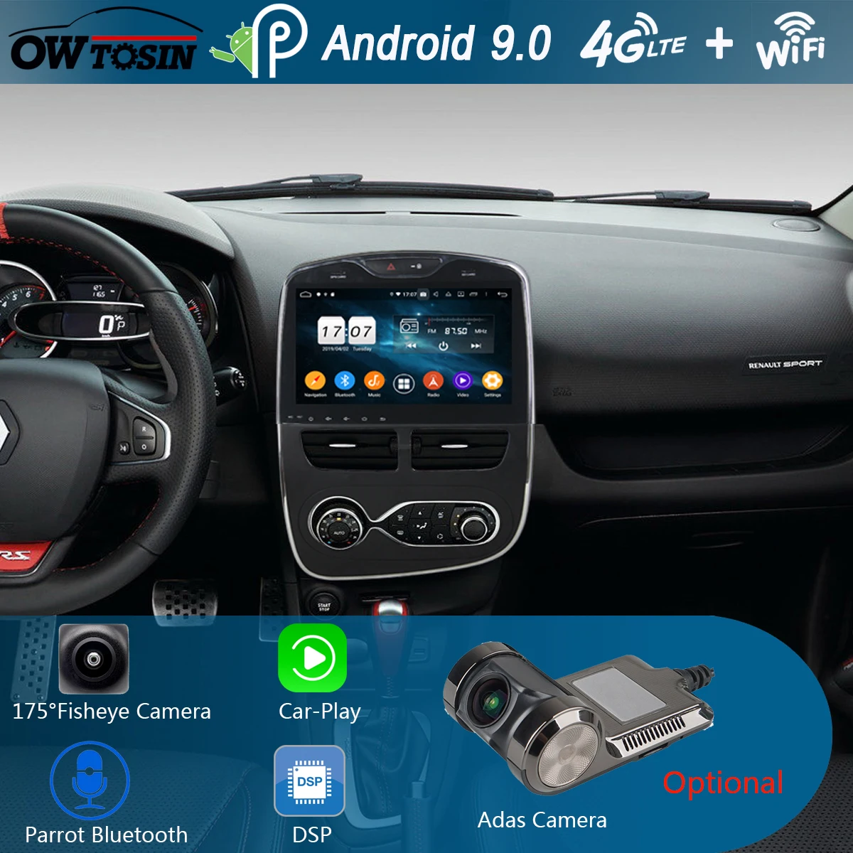 Автомобильный DVD плеер IPS 10 1 дюйма 8 ядер 4 Гб + 64 ГБ Android 9 0 для Renault Clio 2013 2014 2015 2016 2017
