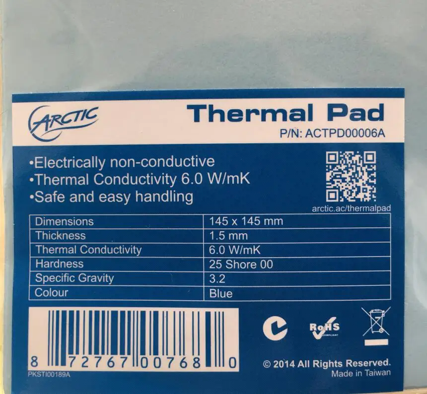 ARCTIC AC термальная прокладка 6,0 W/mK 1,5mm высокая эффективная теплопроводность оригинальная аутентичная Arctic термальная прокладка