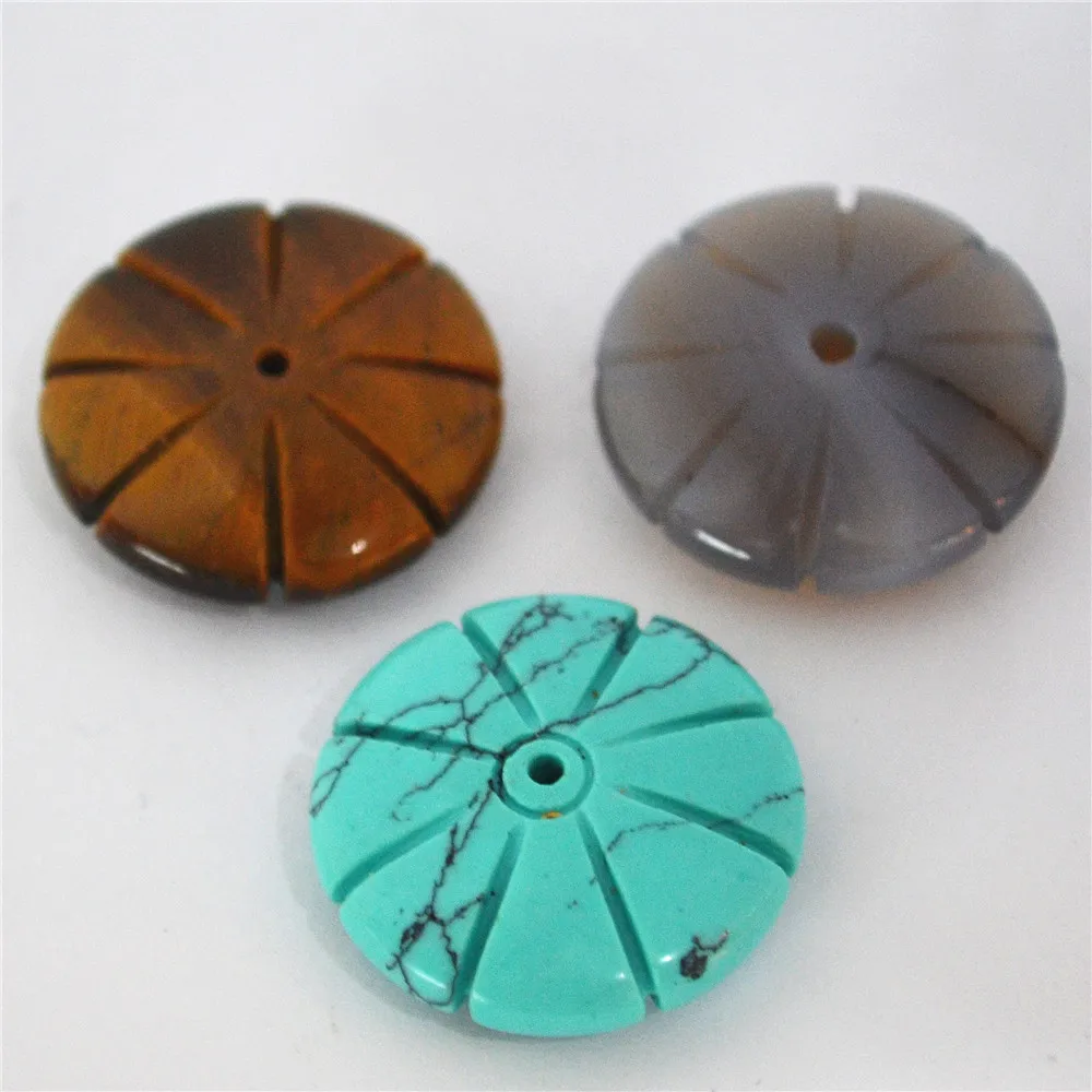 Wholesale Fashion 25mm*8mm Mixed Natural Stone Beads Round Flat UFO Tires Loose Charms For Women Jewelry Making 10PCS | Украшения и