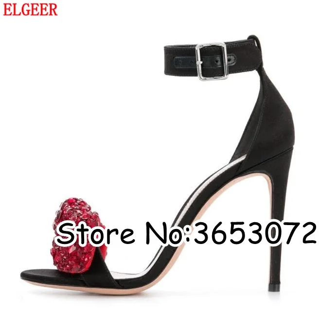 Pink Red Black Bling Rhinestone Bowtie Women Open Toe Sandals Ankle Wrap Dress Stiltto Pumps Shoes Crystal Lady High Heels | Обувь