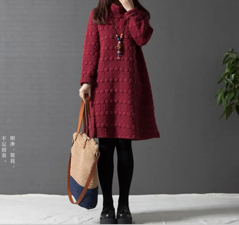 Осень Зима Одежда высшего качества толстый Халат платье для женщин с длинным