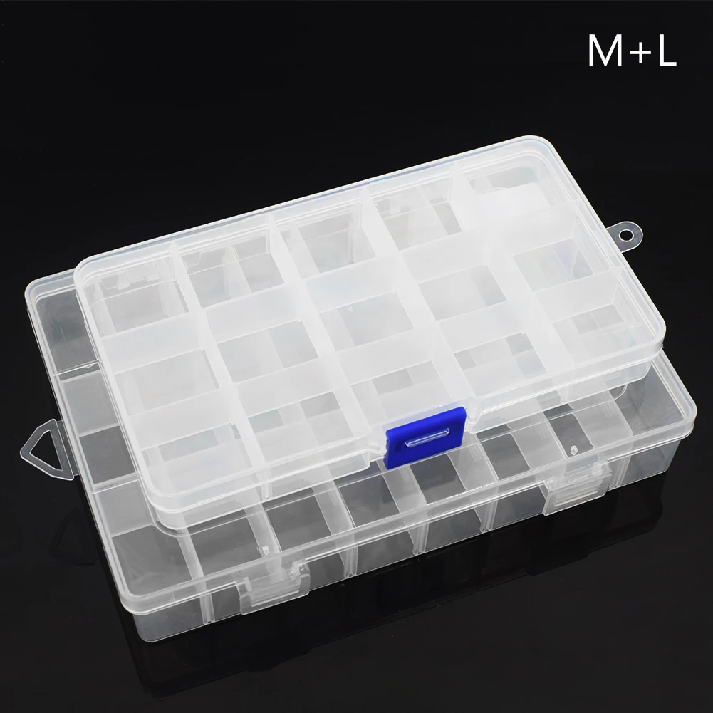 M and L 10/15/24 прозрачной сетки Пластик ящик для хранения для небольших компонентный ящик для ювелирных инструментов из бисера таблетки органайзер для Неил арта украшения для кончиков ногтей чехол коробка - Цвет: M and L