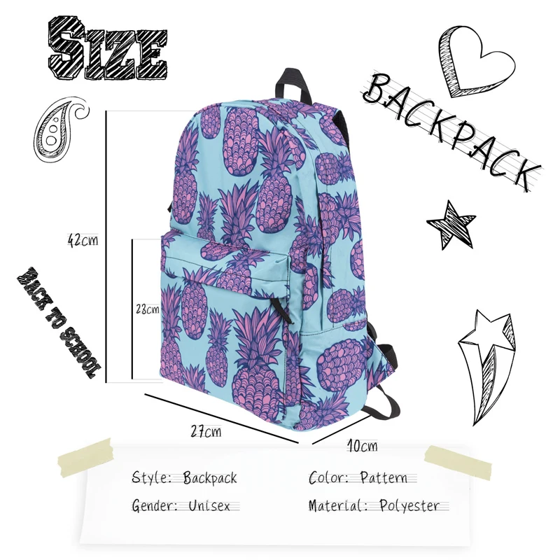 

BENVICHED Pineapple 3D Printing Backpacks Fashion Women Rucksack Oxford Cloth Schoolbag For Teenage College Travel Packbags R438