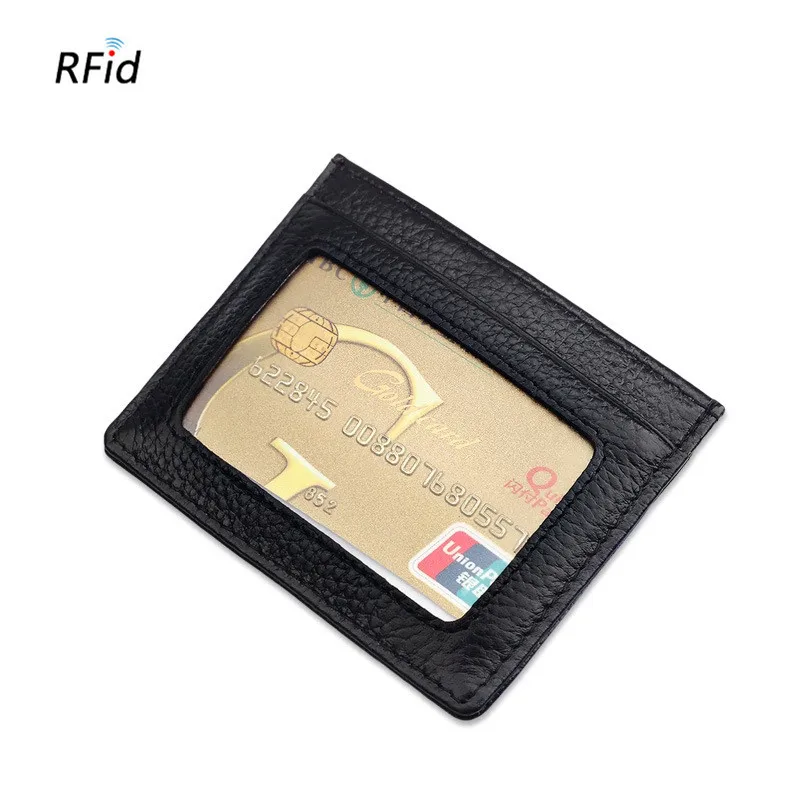 RFID супертонкий держатель для карт из натуральной кожи женский и мужской кошелек