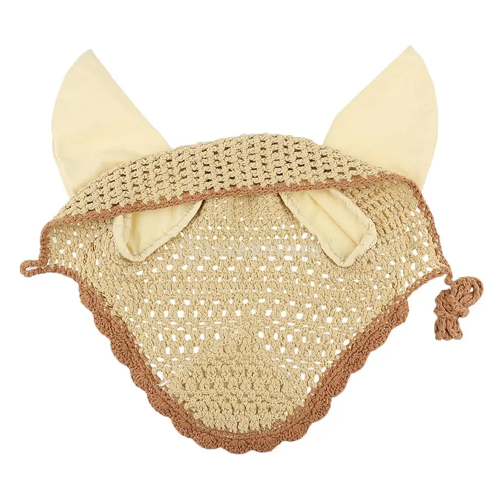 Beige MagiDeal лошадь крючком вуаль от мух дышащий хлопок уха сетка/капот/капюшон-различные цвета - Цвет: Beige