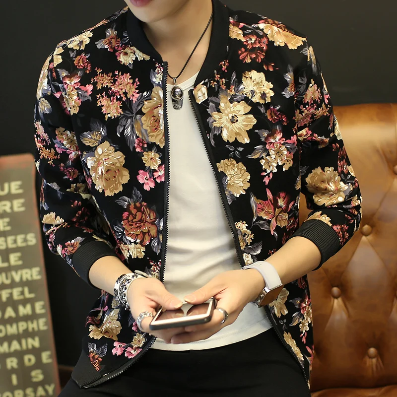 Мужская куртка с длинным рукавом Повседневная облегающая цветочным принтом 6XL-M |