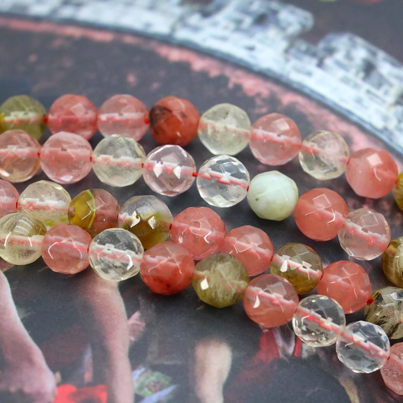 Faceted 8mm Pink multicolor watermelon tourmaline 15&quot loose beads hot sale suitable women making jewelry gift | Украшения и