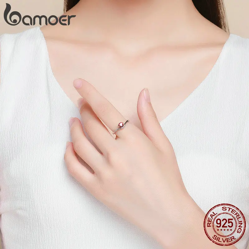 BAMOER 925 пробы серебряные романтические красные Оранжевые Кольца в форме сердца с кубическим цирконием для женщин Свадебные ювелирные изделия SCR458