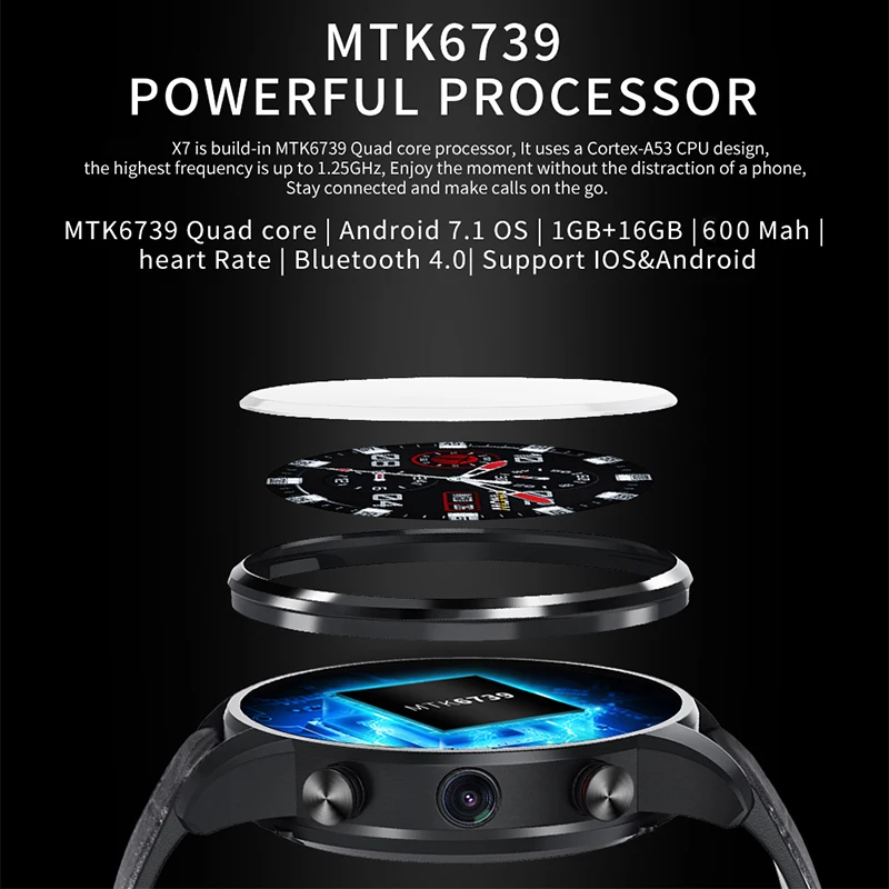 KingTider X7 4G Смарт часы 1 39 дюймов вокруг экрана MTK6739 четырехъядерный 16 Гб Rom Adroid 7 Bluetooth