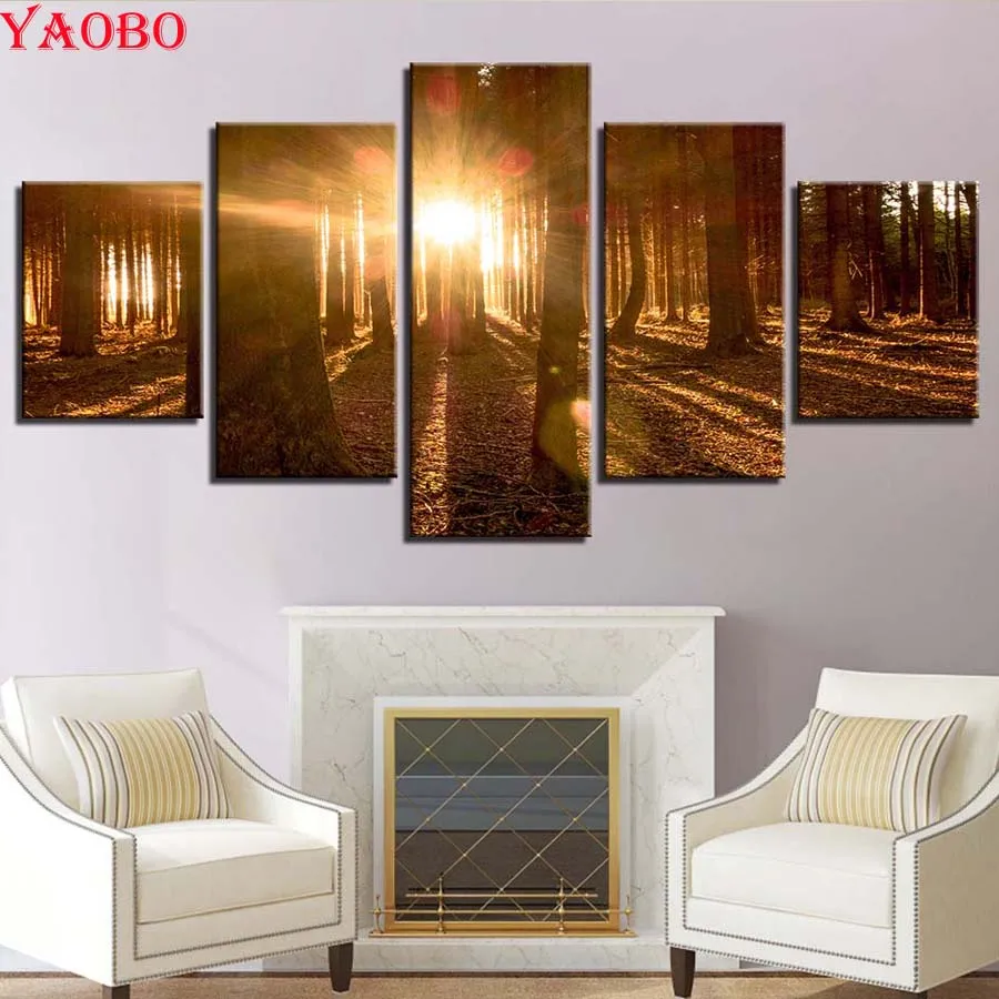 

5D DIY diamond embroidery 5 Pieces Sunshine Forest landscape Picture diamond painting Cross Stitch full square Rhinestone mosaic
